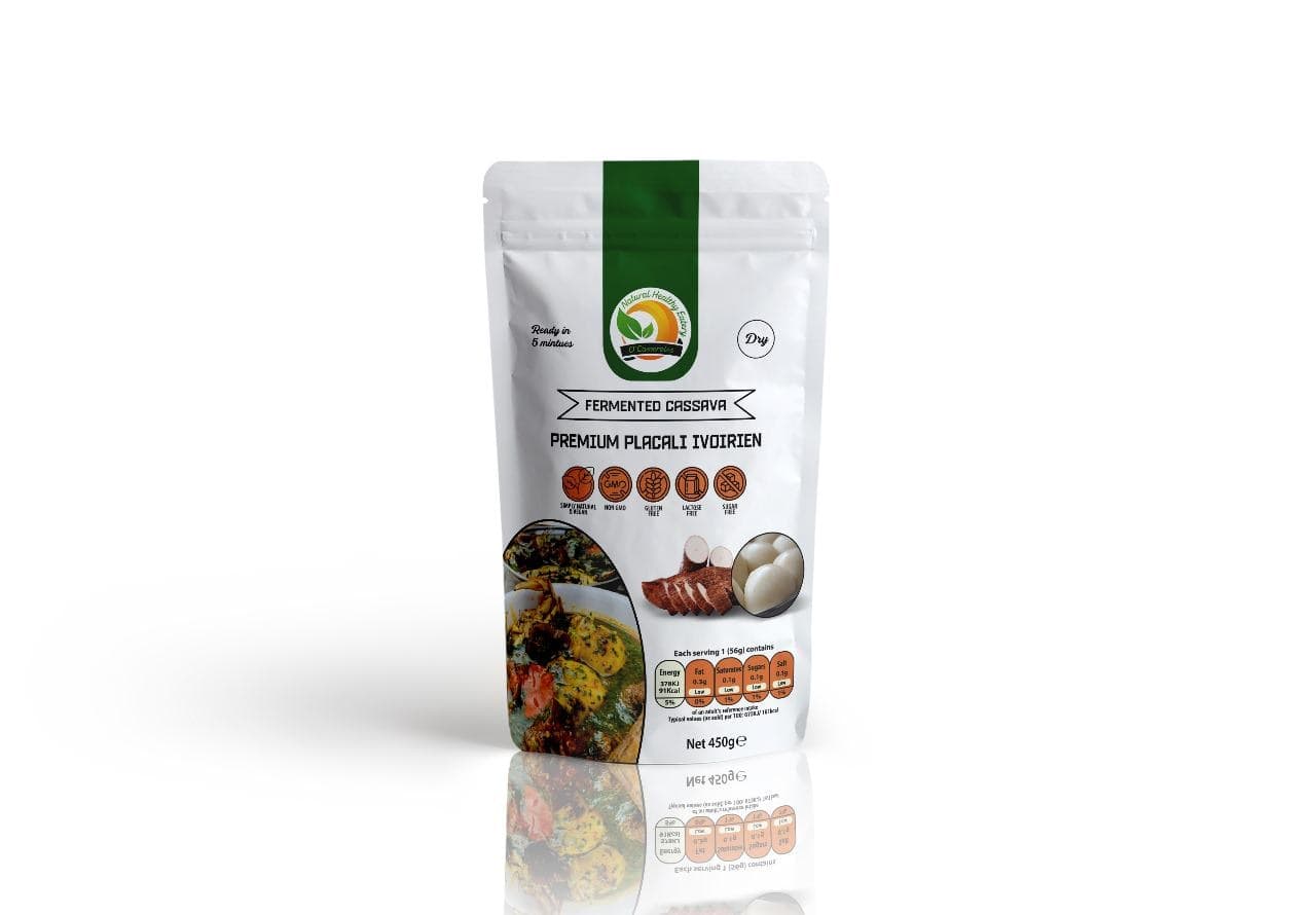 Packet of Dry Placali Ivoirien, premium fermented cassava, net 450g